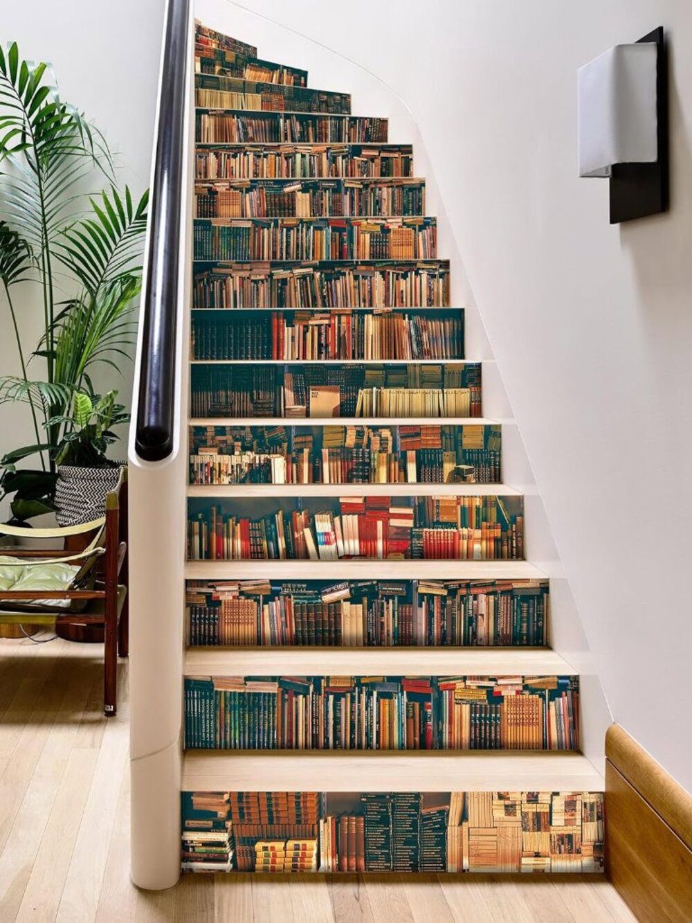 Bookshelf Stair Stickers - Set of 15, Peel and Stick Stair Riser Decals, 39.3"x7
